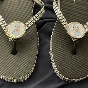 Black Flip Flops with Cartoon Detail